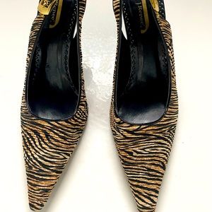 K.RENEE’ women’s size 11 zebra print black/Brown/tan sling back pointed toe